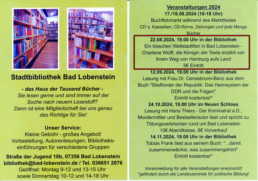 Bibliothek Bad Lobenstein Veranstaltungen 2024